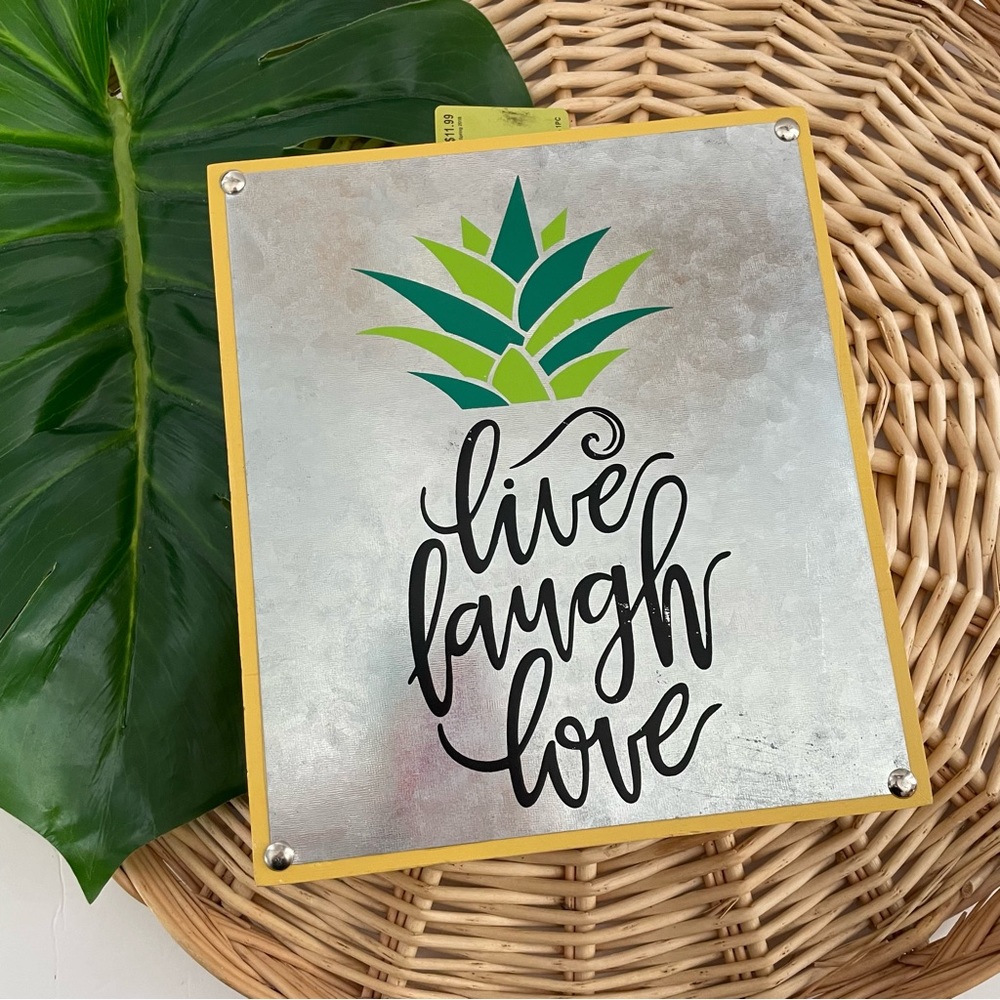 Hobby Lobby The Spring Shop metal wood pineapple “Live Love Laugh” picture